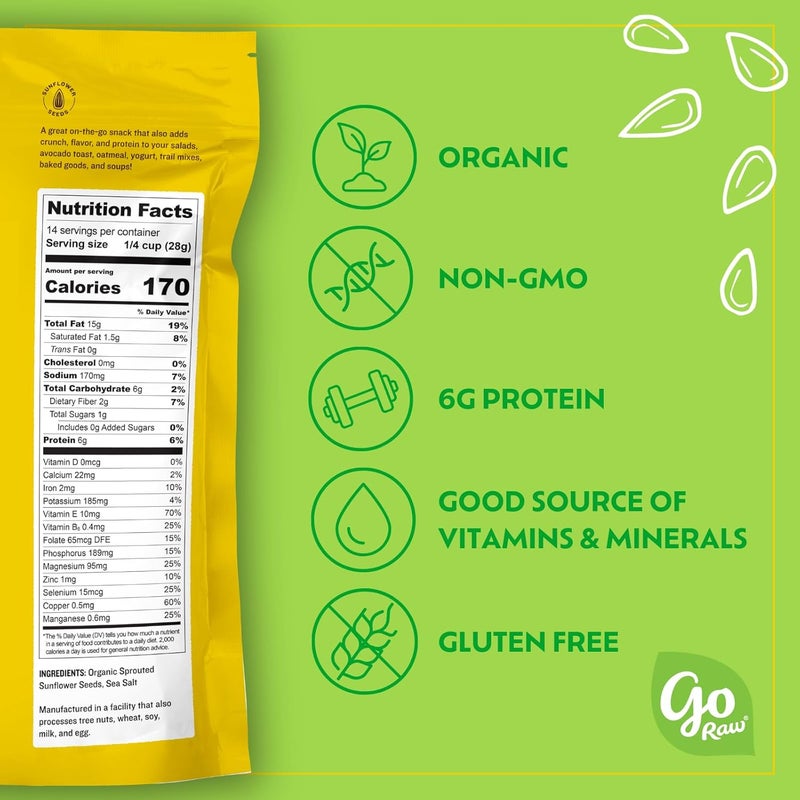 Go Raw Organic Sprouted Sunflower Seeds, 14 oz, Sea Salted, Keto, Kosher, Superfood - Image 2